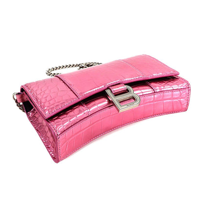 Balenciaga Hourglass Chain Wallet Bifold Leather Croco