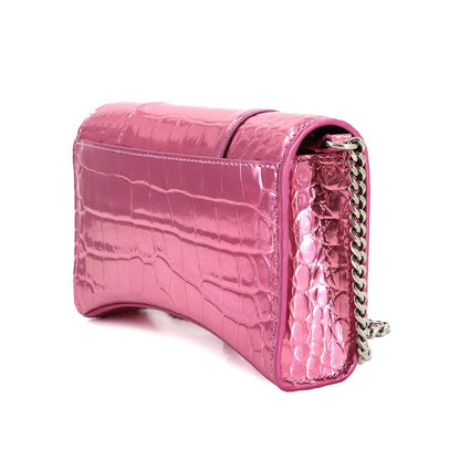 Balenciaga Hourglass Chain Wallet Bifold Leather Croco