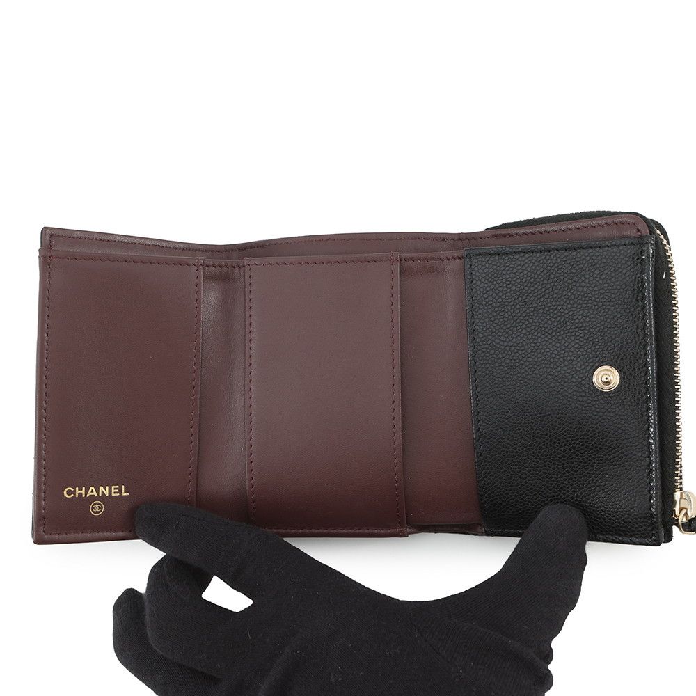 Chanel Trifold Wallet Classic Small Flap Zip Caviar Leather Black