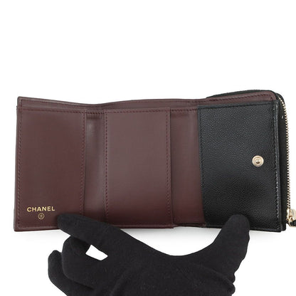 Chanel Trifold Wallet Classic Small Flap Zip Caviar Leather Black