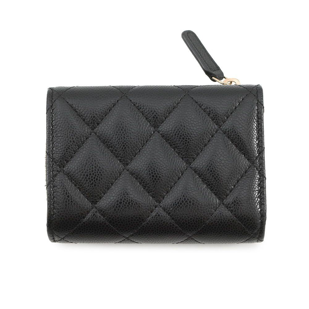 Chanel Trifold Wallet Classic Small Flap Zip Caviar Leather Black