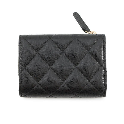 Chanel Trifold Wallet Classic Small Flap Zip Caviar Leather Black