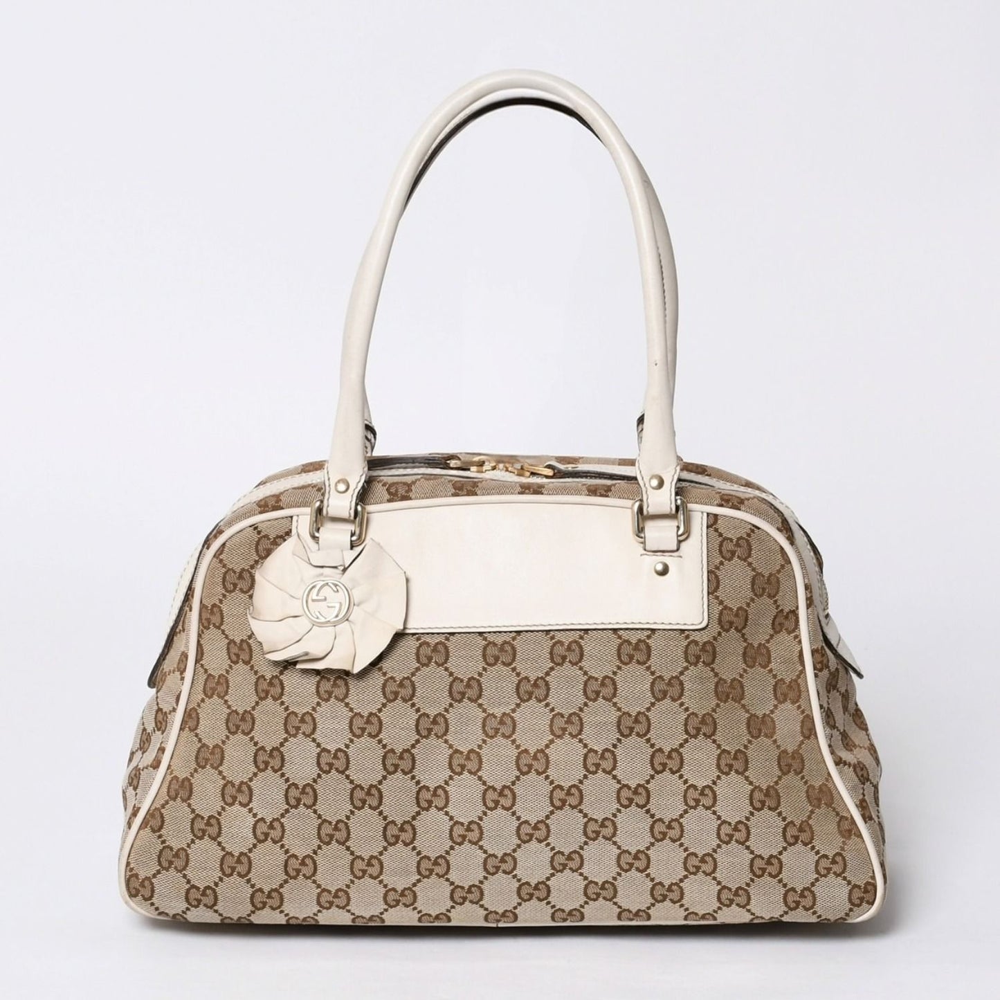 Gucci Guuci GG Canvas Shoulder Bag Beige White