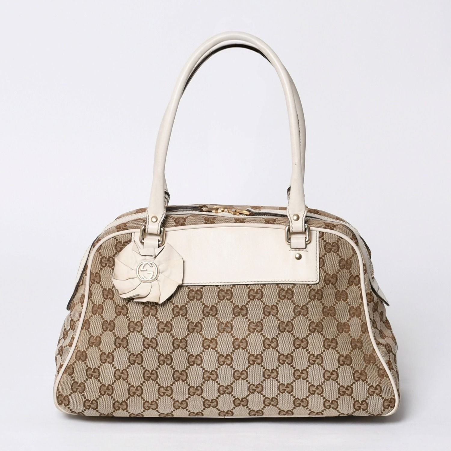 Gucci Guuci GG Canvas Shoulder Bag Beige White