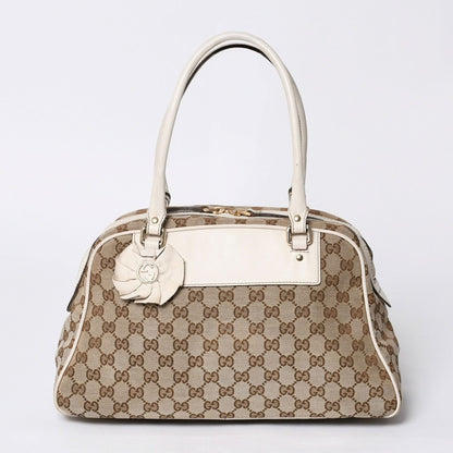 Gucci Guuci GG Canvas Shoulder Bag Beige White