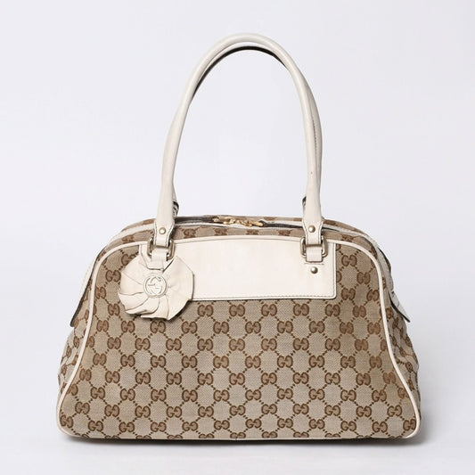Gucci Guuci GG Canvas Shoulder Bag Beige White