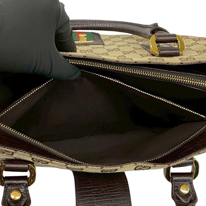 Gucci Sherry Line GG Logo Canvas Leather Tote Brown Red Green