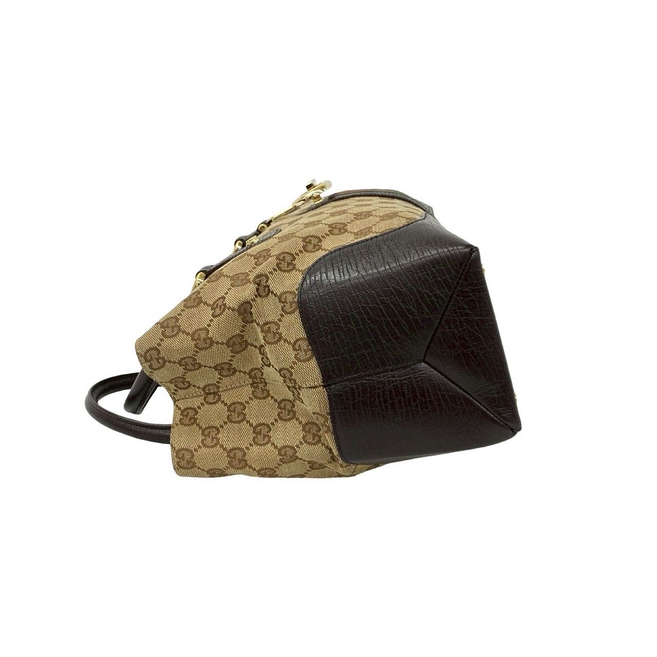 Gucci Sherry Line GG Logo Canvas Leather Tote Brown Red Green