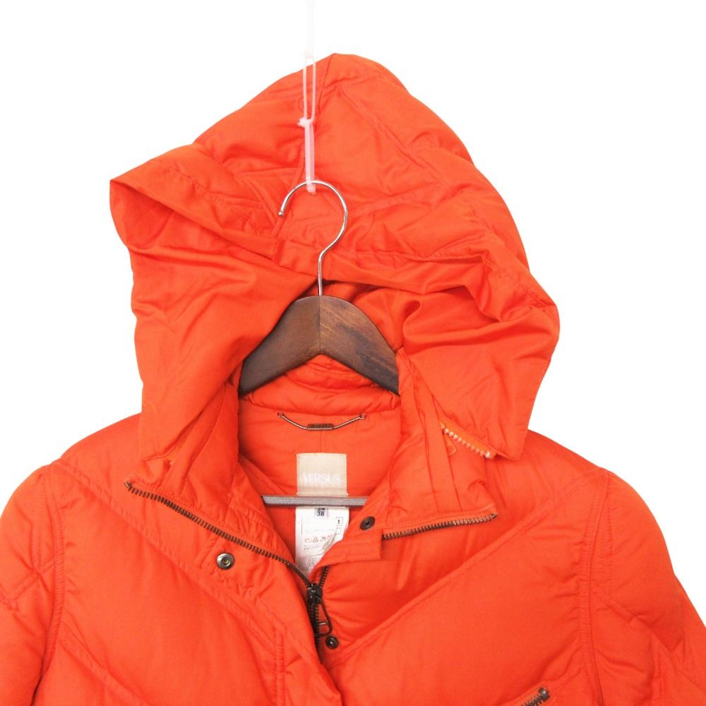 Versace Versus Down Jacket Coat Long Length Hooded Orange
