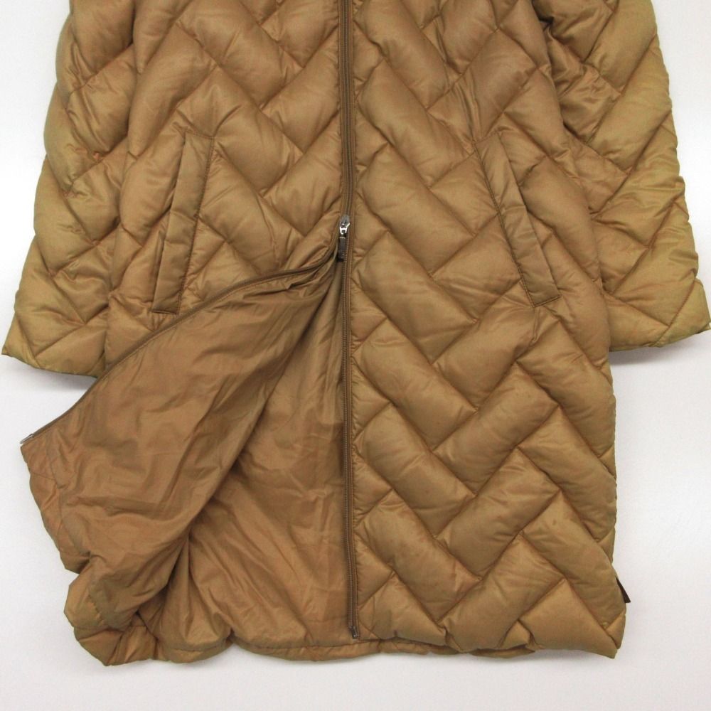 Moncler Down Jacket Brown Tag Quilted Coat Detachable Fur Beige