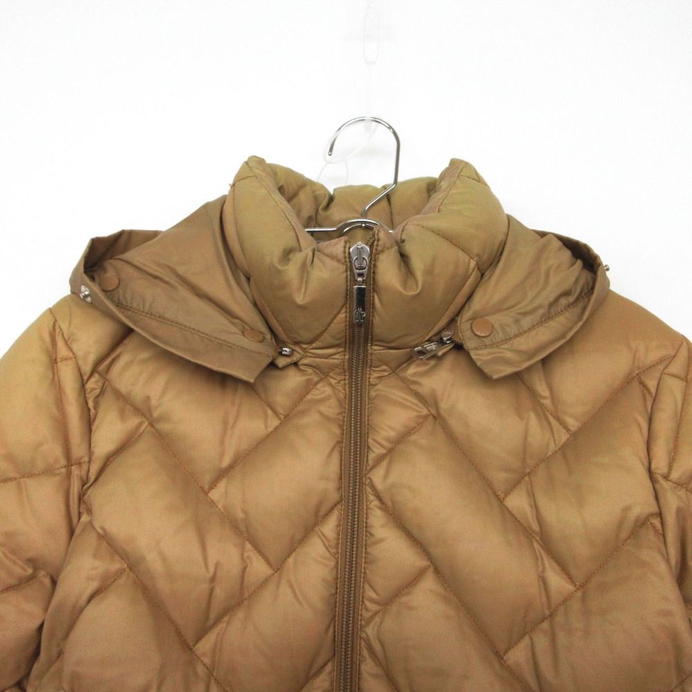 Moncler Down Jacket Brown Tag Quilted Coat Detachable Fur Beige