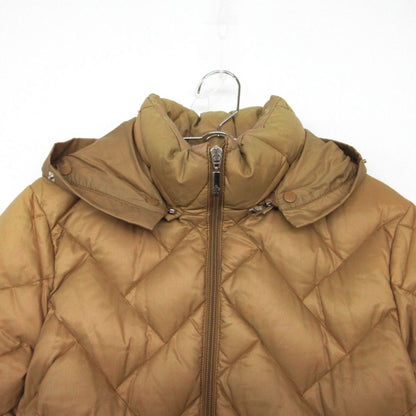 Moncler Down Jacket Brown Tag Quilted Coat Detachable Fur Beige