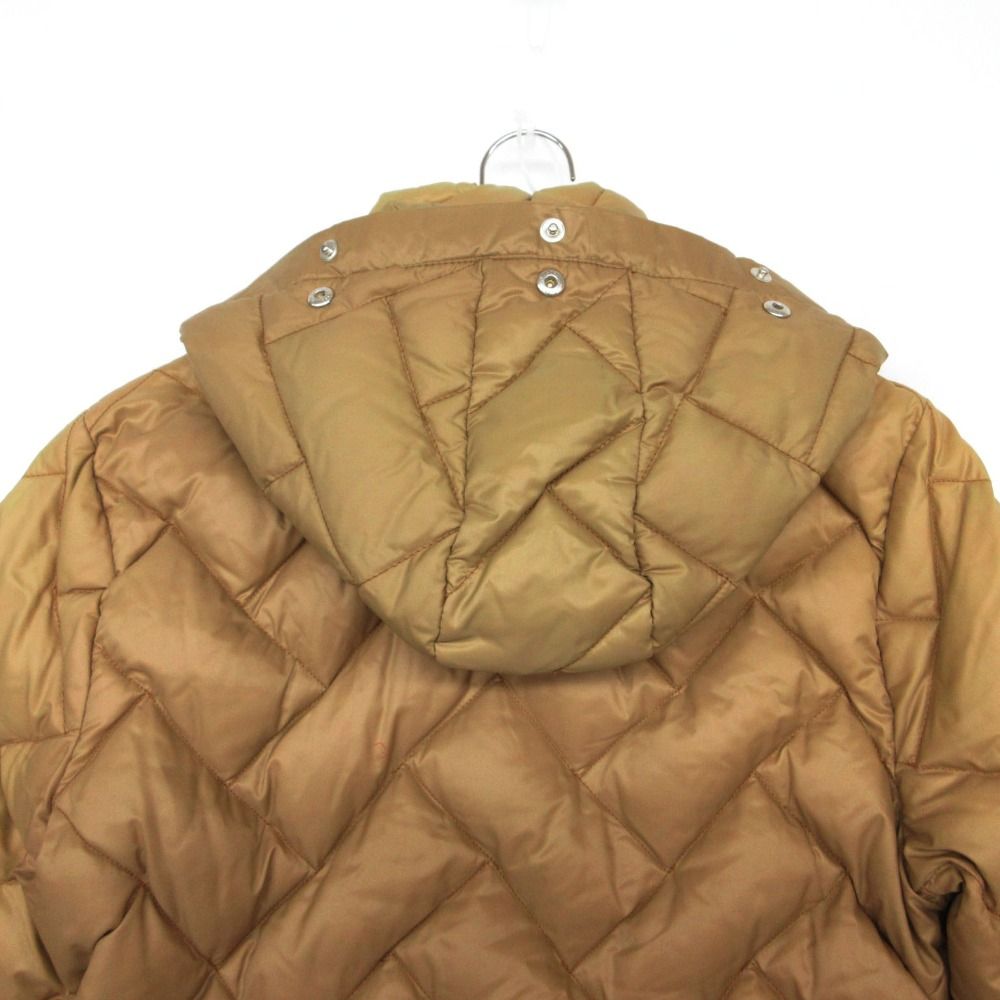 Moncler Down Jacket Brown Tag Quilted Coat Detachable Fur Beige