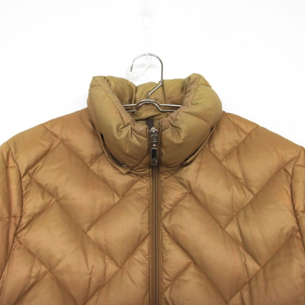 Moncler Down Jacket Brown Tag Quilted Coat Detachable Fur Beige