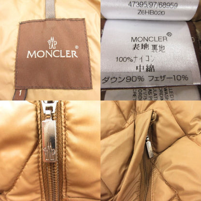 Moncler Down Jacket Brown Tag Quilted Coat Detachable Fur Beige
