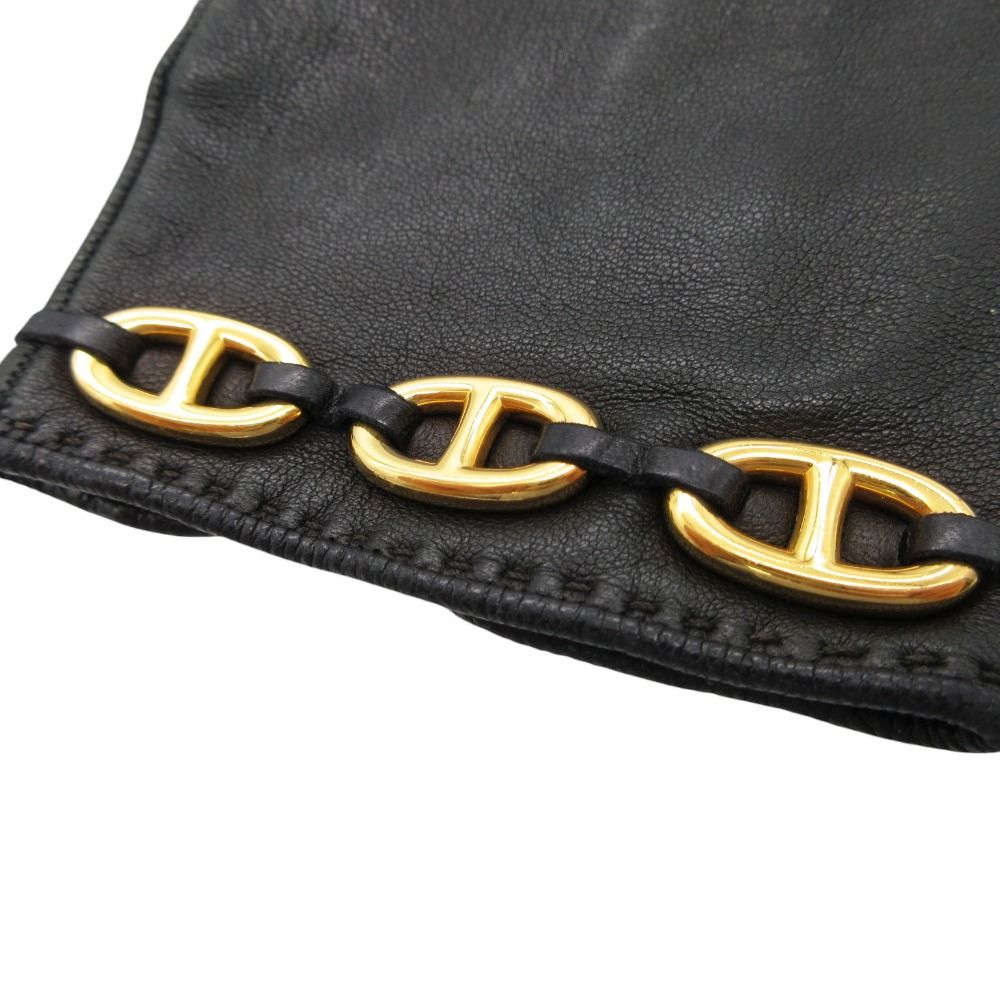 Hermes Gloves Leather Gold Chaine D'ancre 6 2 1 Black
