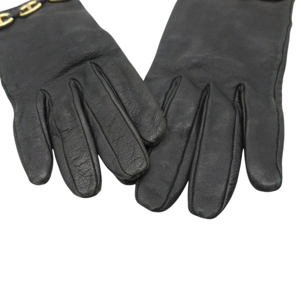 Hermes Gloves Leather Gold Chaine D'ancre 6 2 1 Black