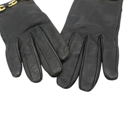 Hermes Gloves Leather Gold Chaine D'ancre 6 2 1 Black