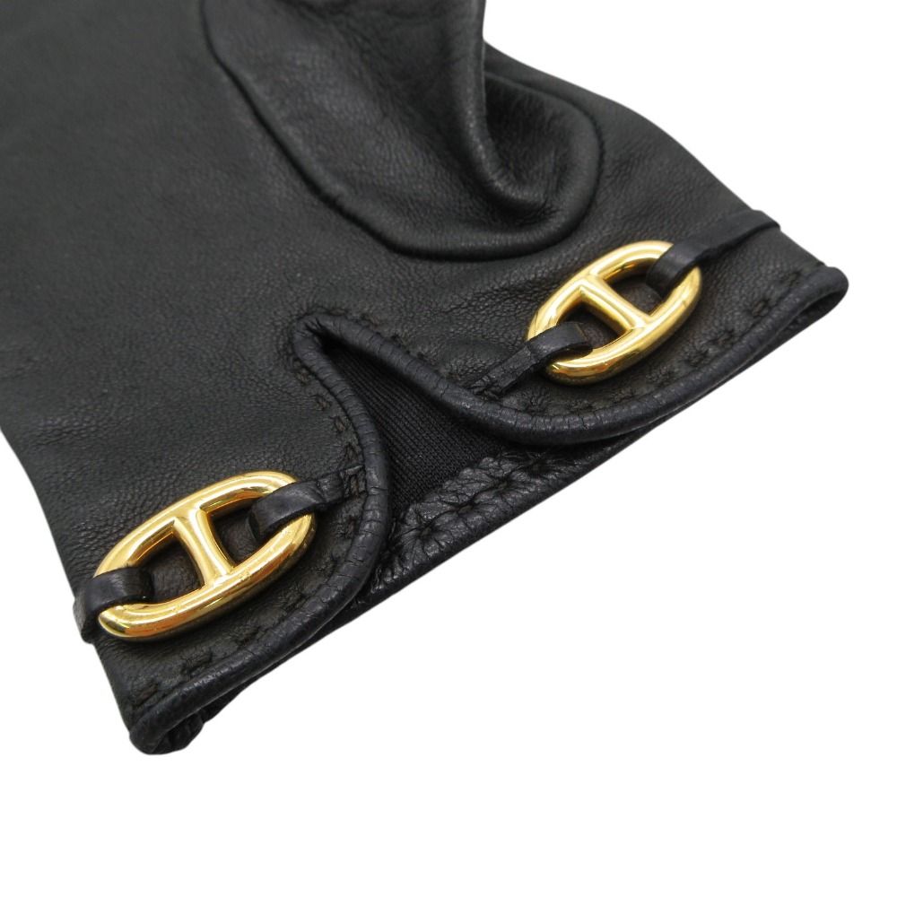 Hermes Gloves Leather Gold Chaine D'ancre 6 2 1 Black