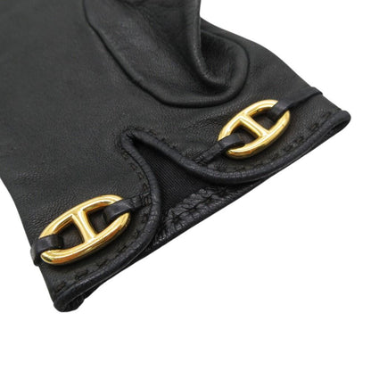 Hermes Gloves Leather Gold Chaine D'ancre 6 2 1 Black
