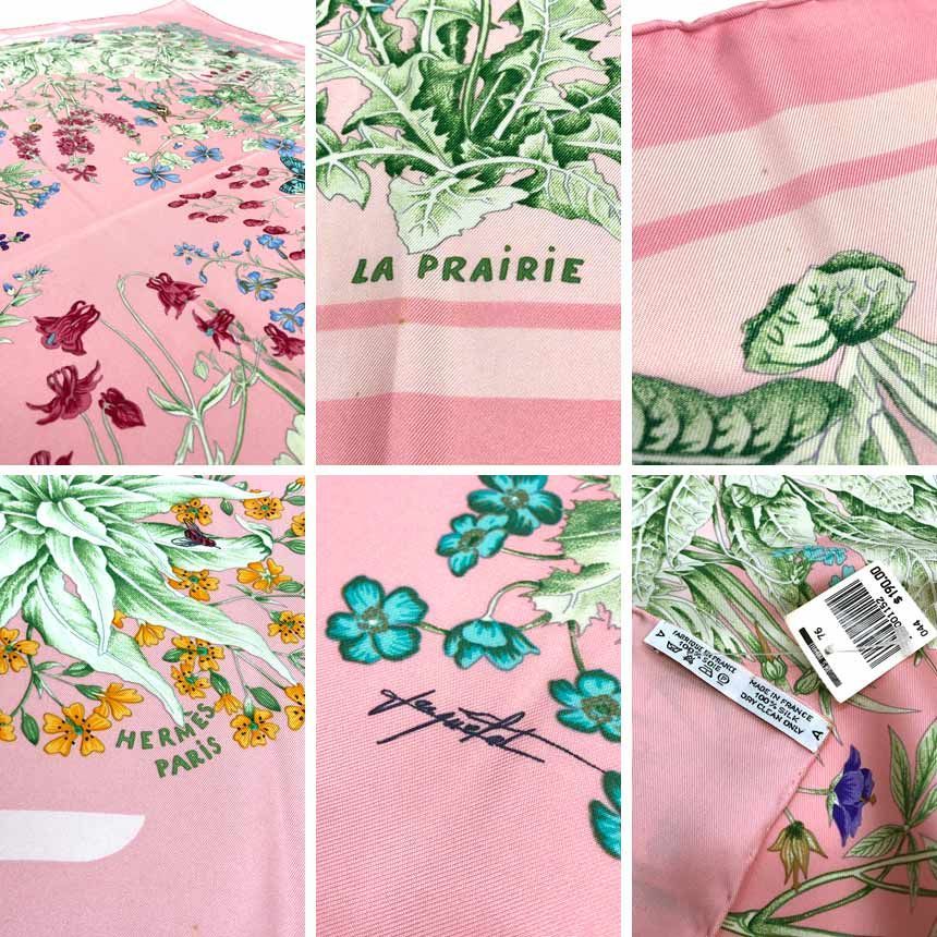 Hermes Scarf Carre 90 la Prairie Meadow Flower Butterfly Pink