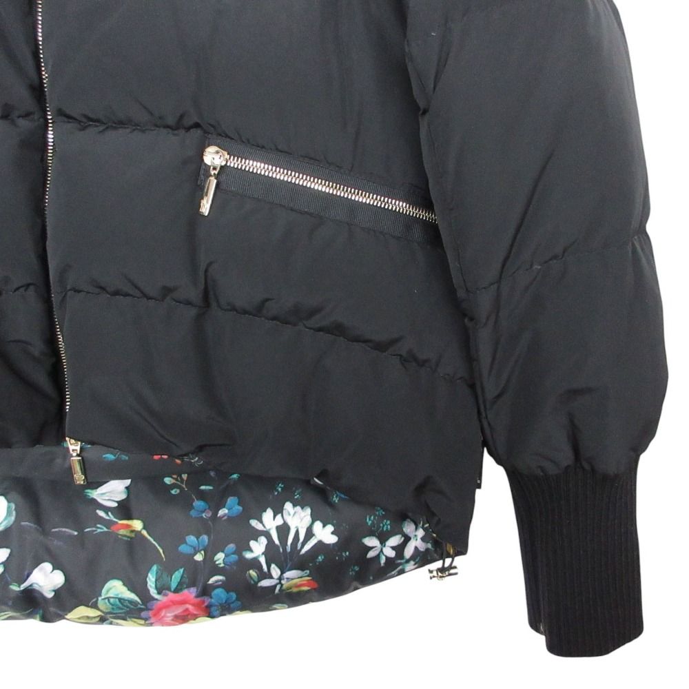 Moncler Down Jacket Zoe Zip Up Outer Short Length Tropical Pattern Lining Black