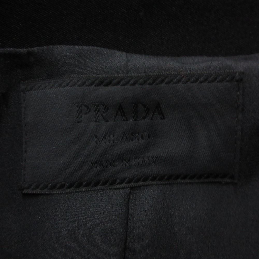 Prada Stand Collar Coat Tuck Jacket with Belt Black