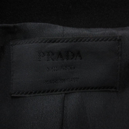 Prada Stand Collar Coat Tuck Jacket with Belt Black