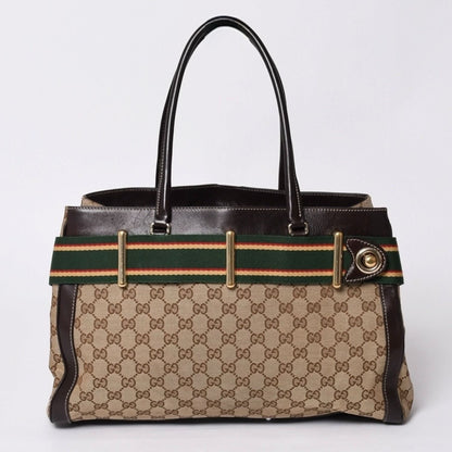 Gucci Handbag GG Canvas Sherry Line Leather Brown