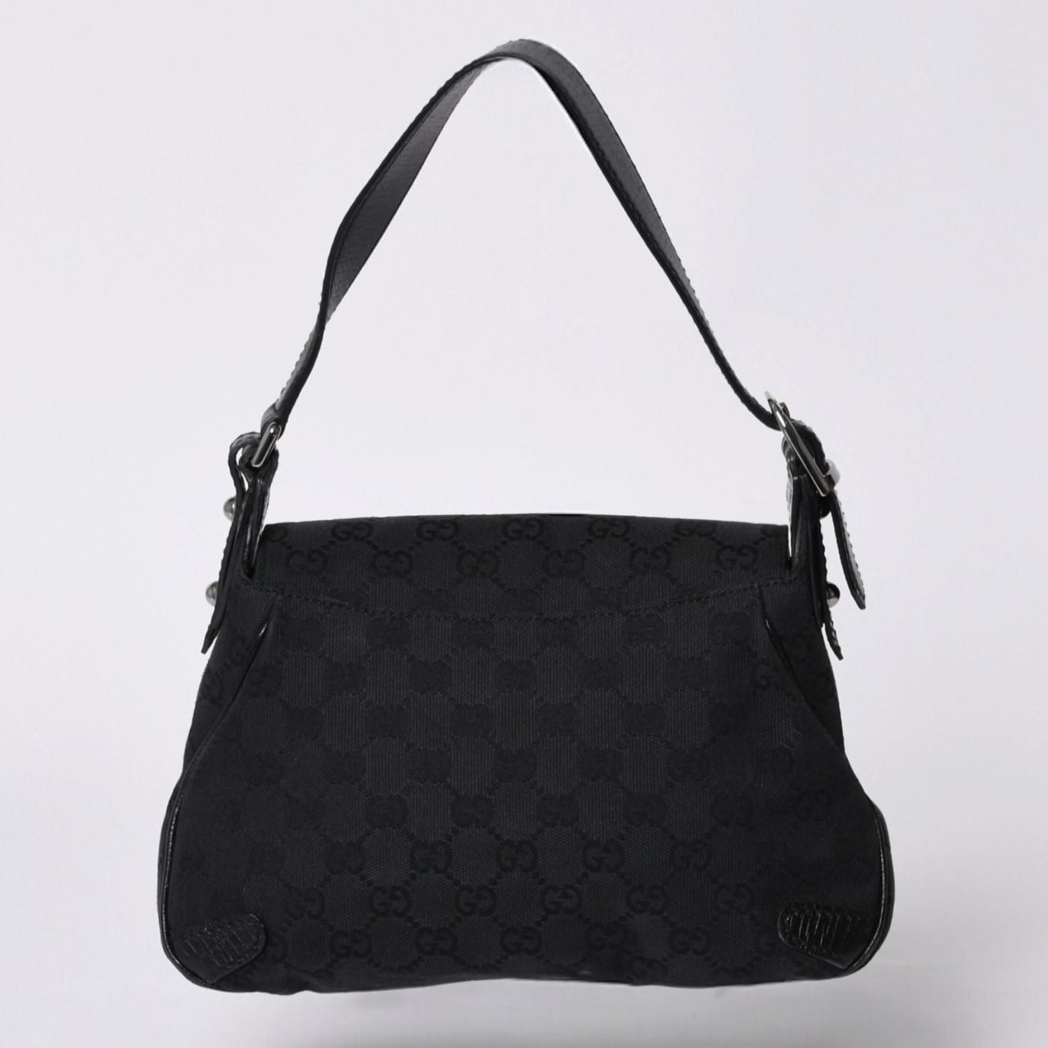 Gucci Horsebit Hobo Handbag GG Canvas Leather Black Silver — view 2