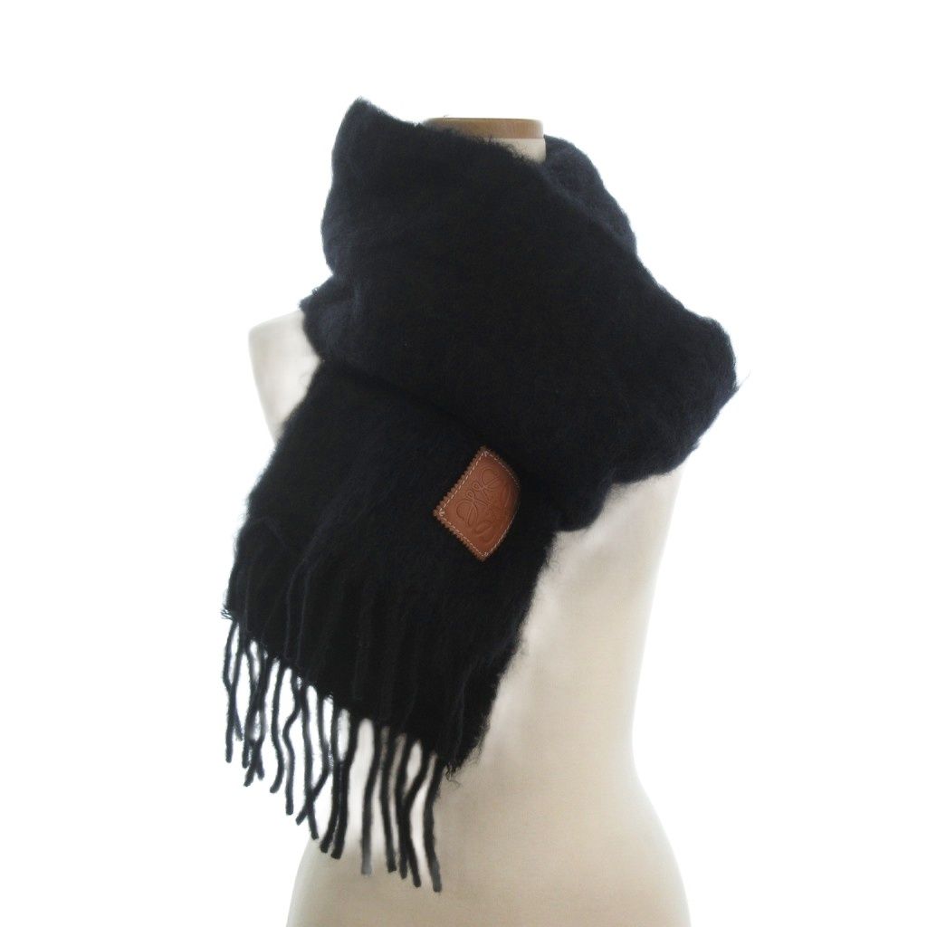 Loewe Scarf Fringe Mohair Wool Anagram Black