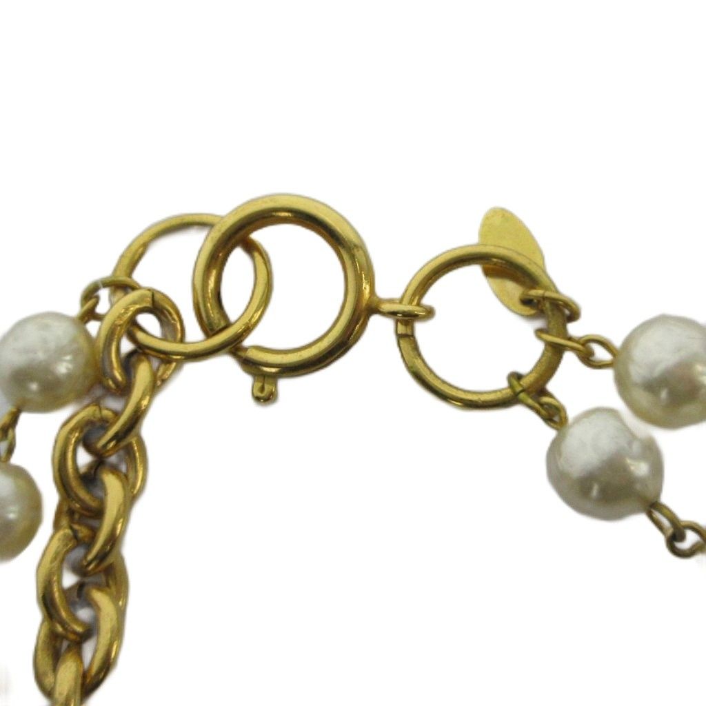 Chanel Necklace Logo Chain Faux Pearl 2 Rows Gold