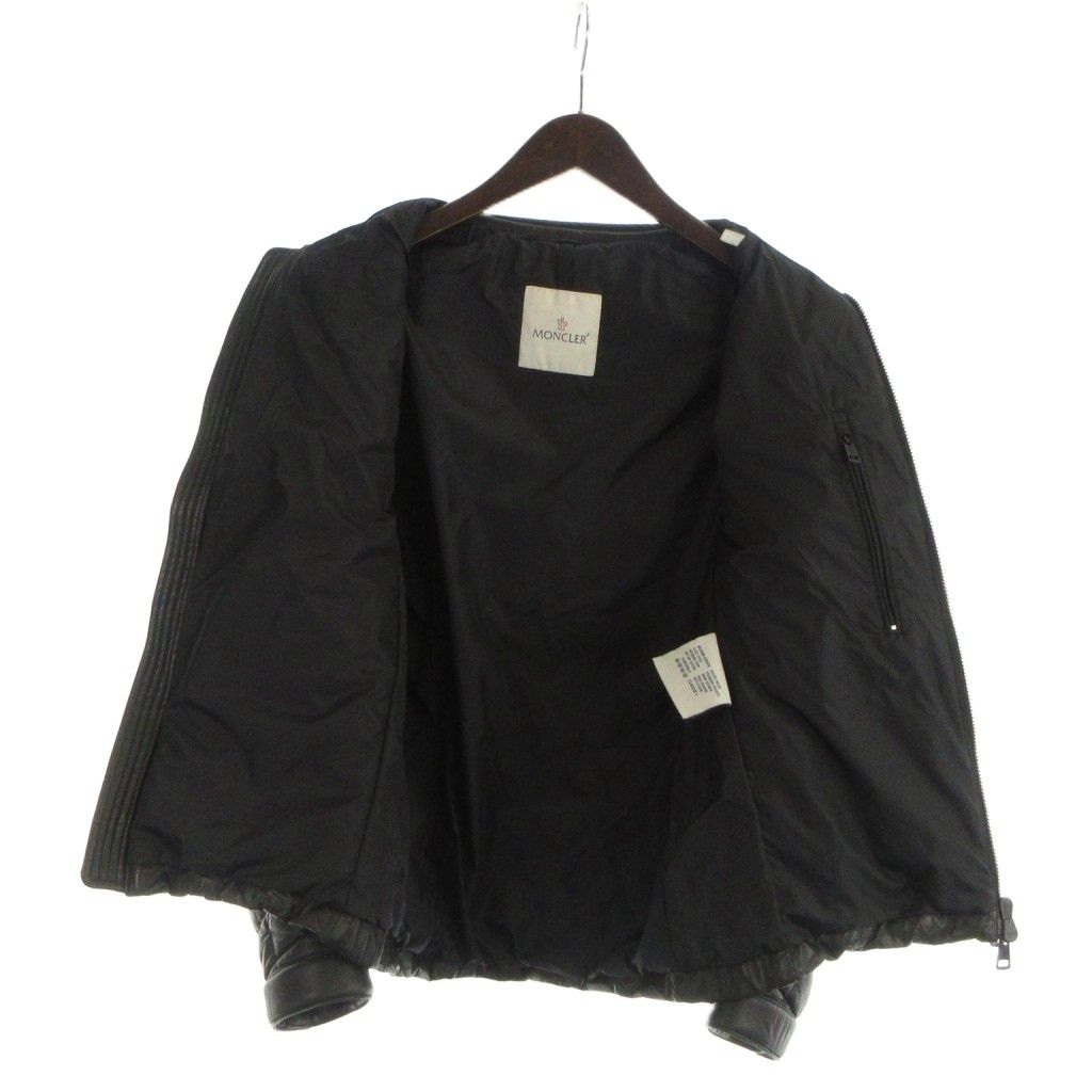 Moncler Giraudo Leather Down Jacket Quilted Zip Up Sheep 1 XS Black
