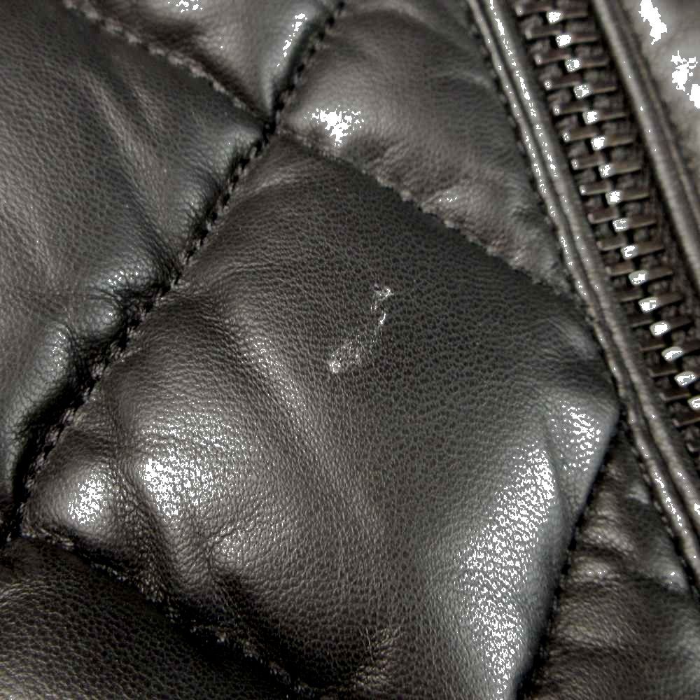 Moncler Giraudo Leather Down Jacket Quilted Zip Up Sheep 1 XS Black