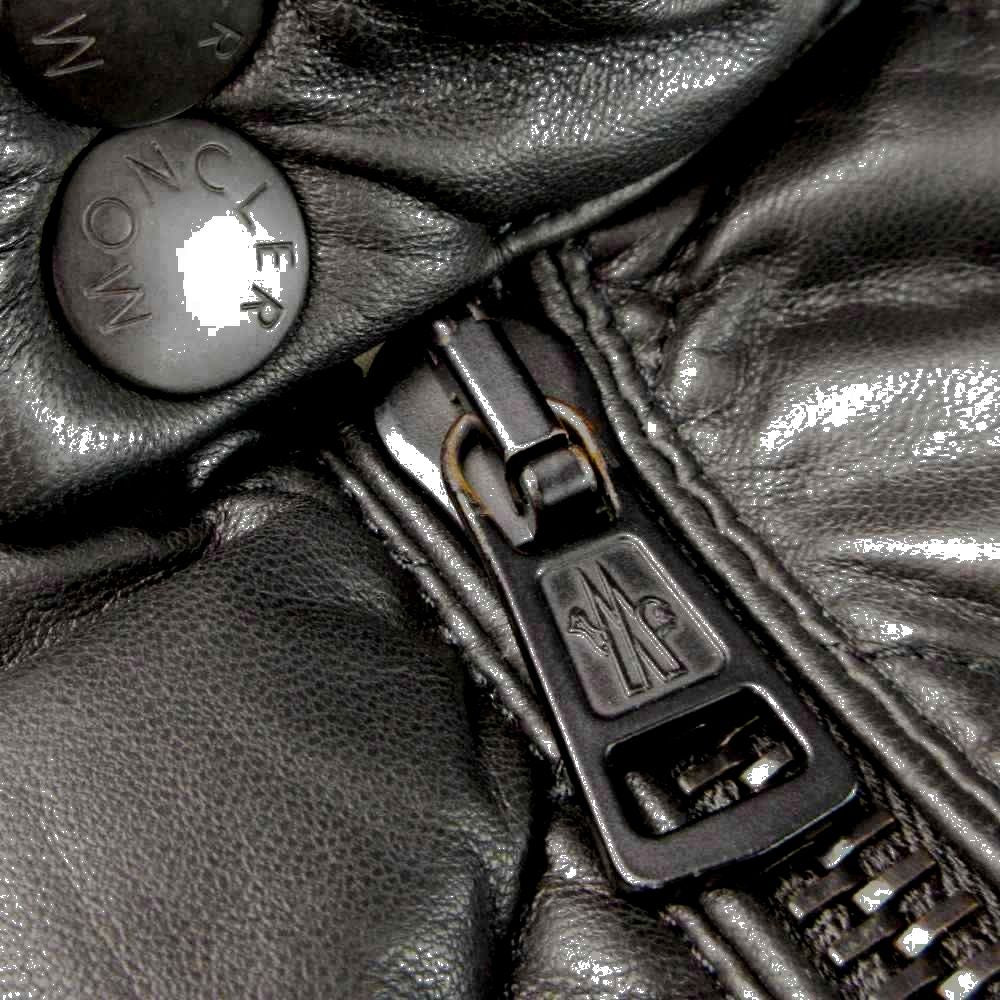 Moncler Giraudo Leather Down Jacket Quilted Zip Up Sheep 1 XS Black