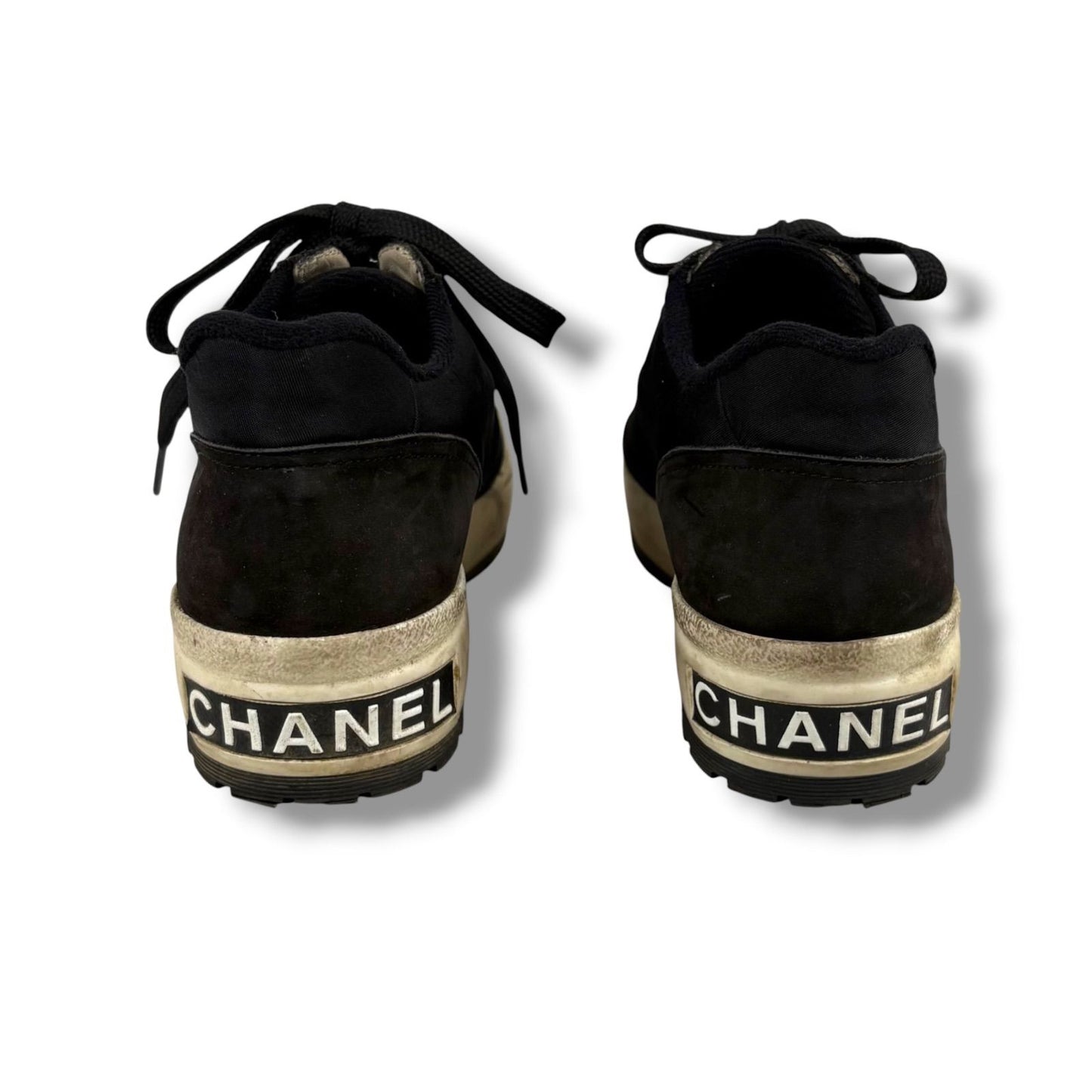 Chanel CC Logo Low Cut Sneakers Black Nylon Leather — view 5