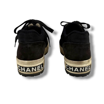 Chanel CC Logo Low Cut Sneakers Black Nylon Leather — view 5