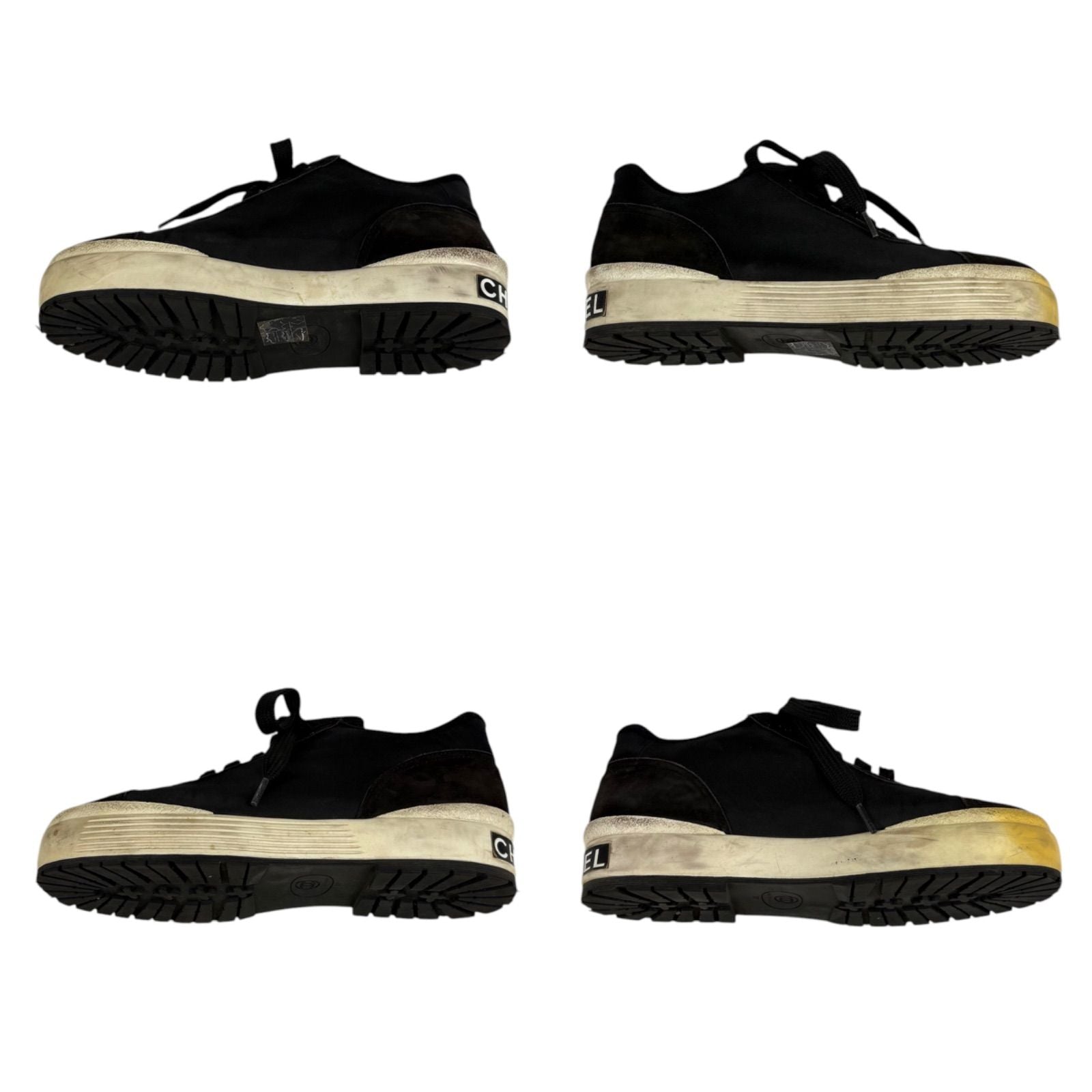 Chanel CC Logo Low Cut Sneakers Black Nylon Leather — view 6