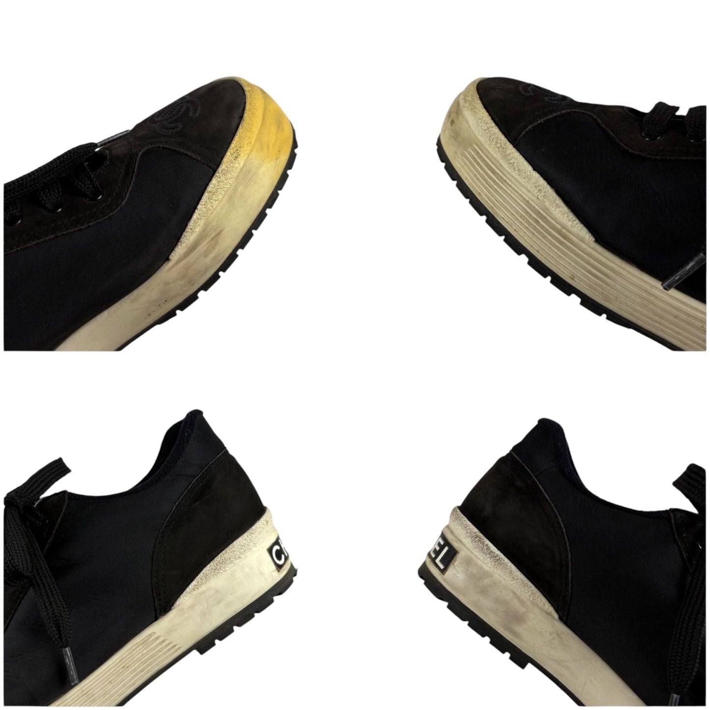 Chanel CC Logo Low Cut Sneakers Black Nylon Leather — view 8