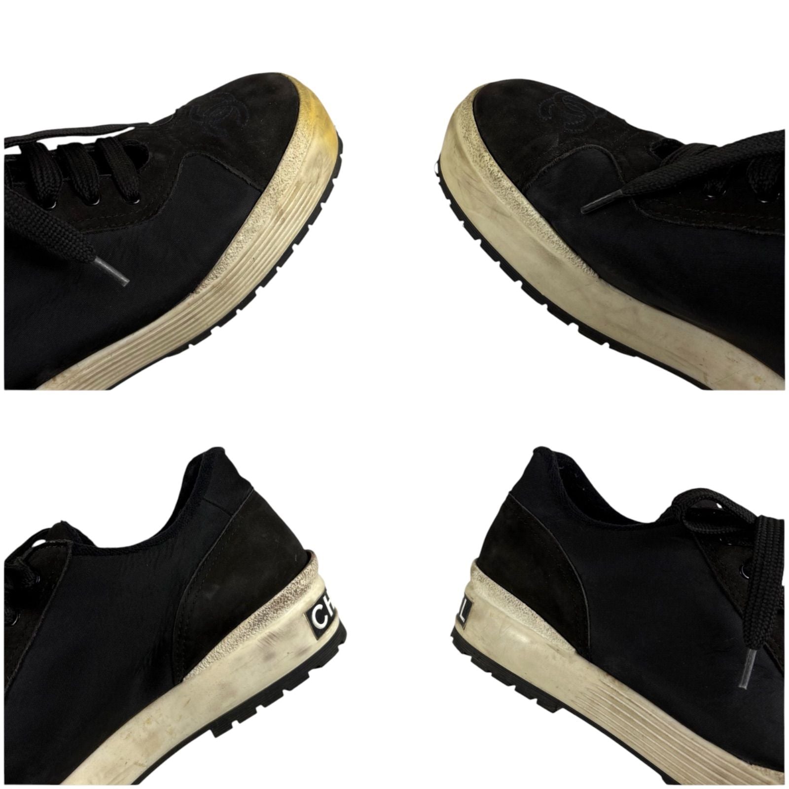 Chanel CC Logo Low Cut Sneakers Black Nylon Leather — view 7