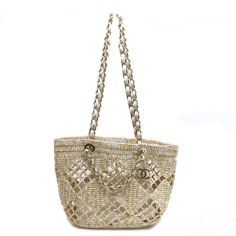 Chanel Small Shopping Tote Beige CC Logo Random Cereal Raffia