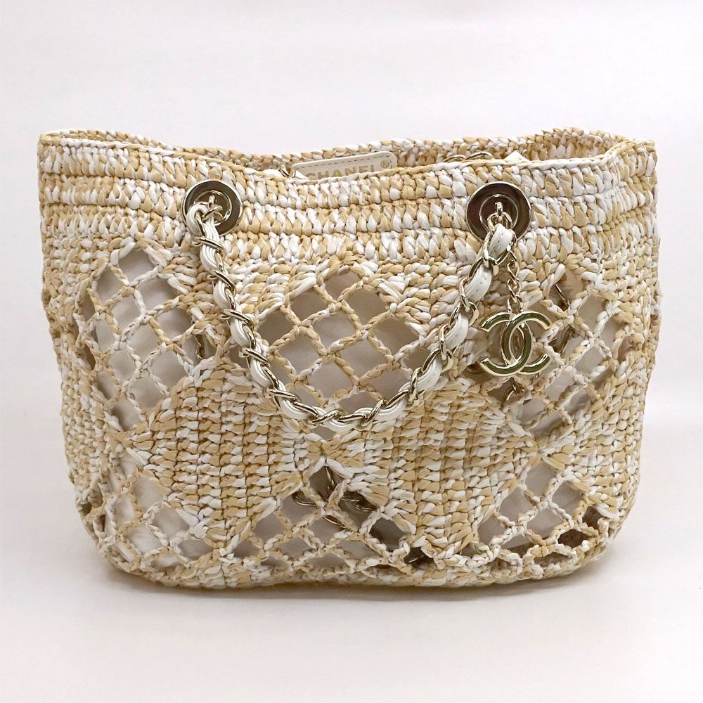 Chanel Small Shopping Tote Beige CC Logo Random Cereal Raffia
