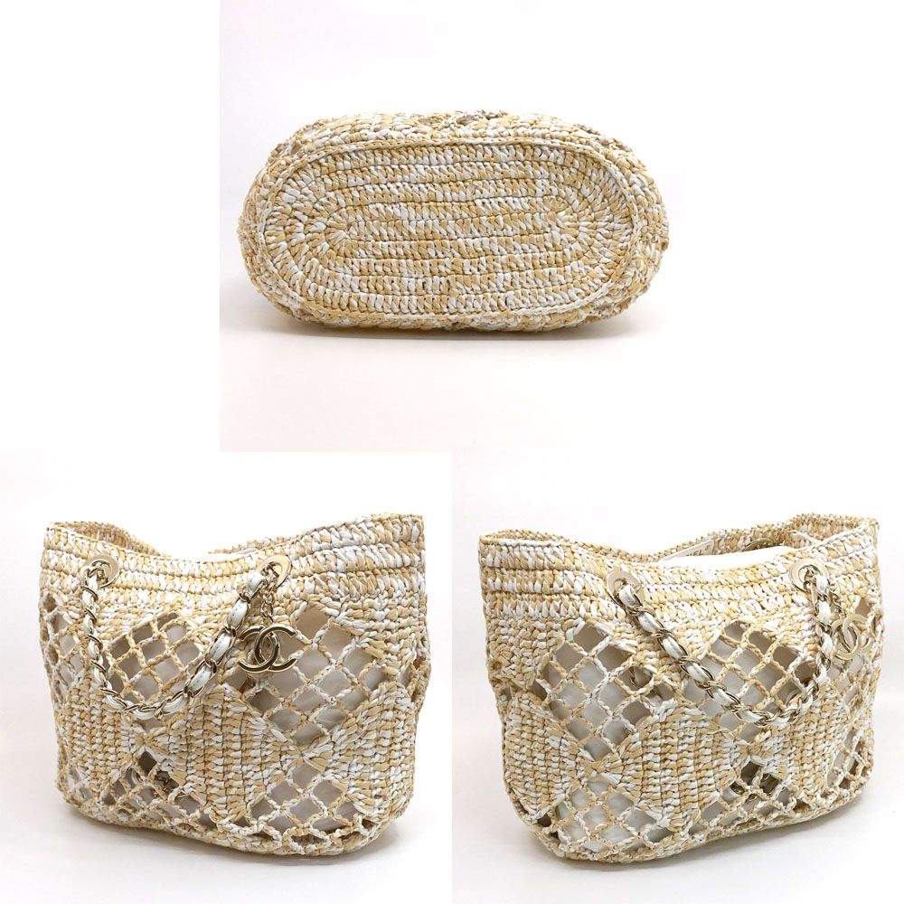 Chanel Small Shopping Tote Beige CC Logo Random Cereal Raffia