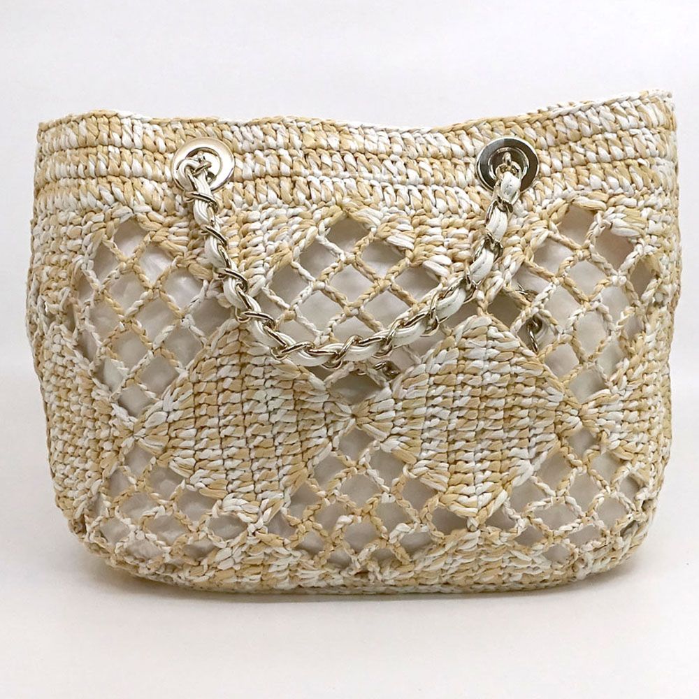 Chanel Small Shopping Tote Beige CC Logo Random Cereal Raffia
