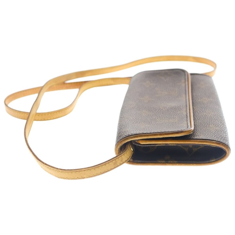 Louis Vuitton Monogram Pochette Twin PM Mini Shoulder Bag Brown Leather Gold