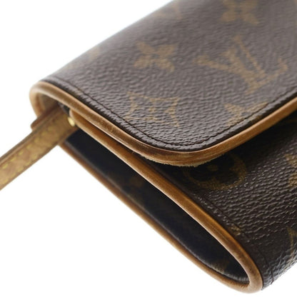 Louis Vuitton Monogram Pochette Twin PM Mini Shoulder Bag Brown Leather Gold