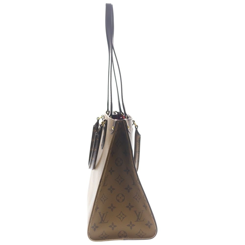 Louis Vuitton On The Go MM Monogram Reverse Giant Leather 2-Way Bag Gold Brown