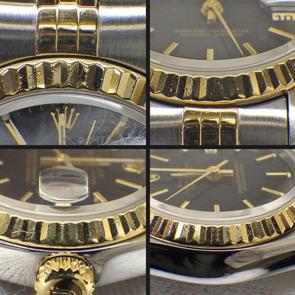 Rolex Datejust Number Black Dial Date 18k Yellow Gold SS Automatic Winding Watch