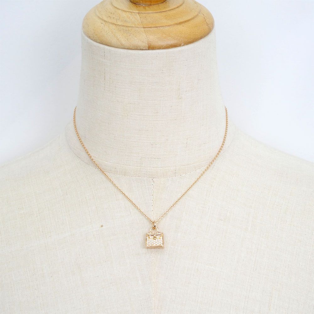 Hermes Kelly Amulet Necklace Diamond Pink Gold Pendant 18k