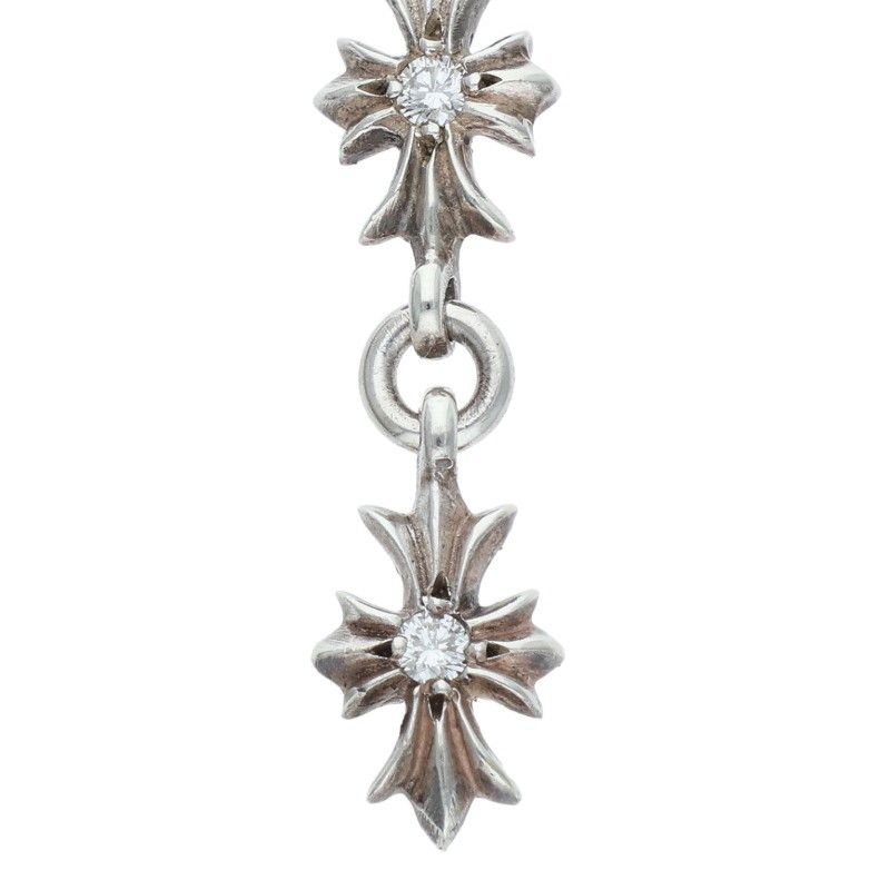 Chrome Hearts Tiny CH Pls 3 Dia Ech Plus 3 Drop Double Sided Diamond Silver